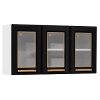 Armário Aéreo Cozinha Modulado Diamante 3 Portas c/ Vidro 105cm Branco/Preto - Telasul - 1