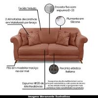 Sofá 200cm 3 Lugares Com 4 Almofadas Veludo Cobre - 6