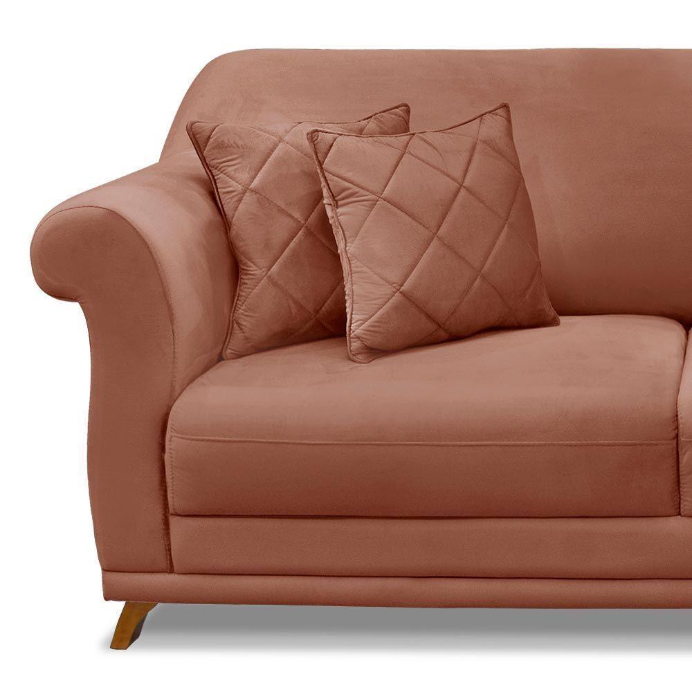 Sofá 180cm 2 Lugares Com 4 Almofadas Veludo Cobre - 5
