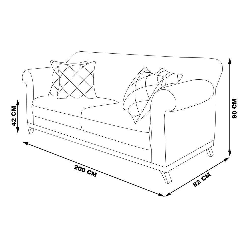 Sofá 200cm 3 Lugares Com 4 Almofadas Suede Bege - 8
