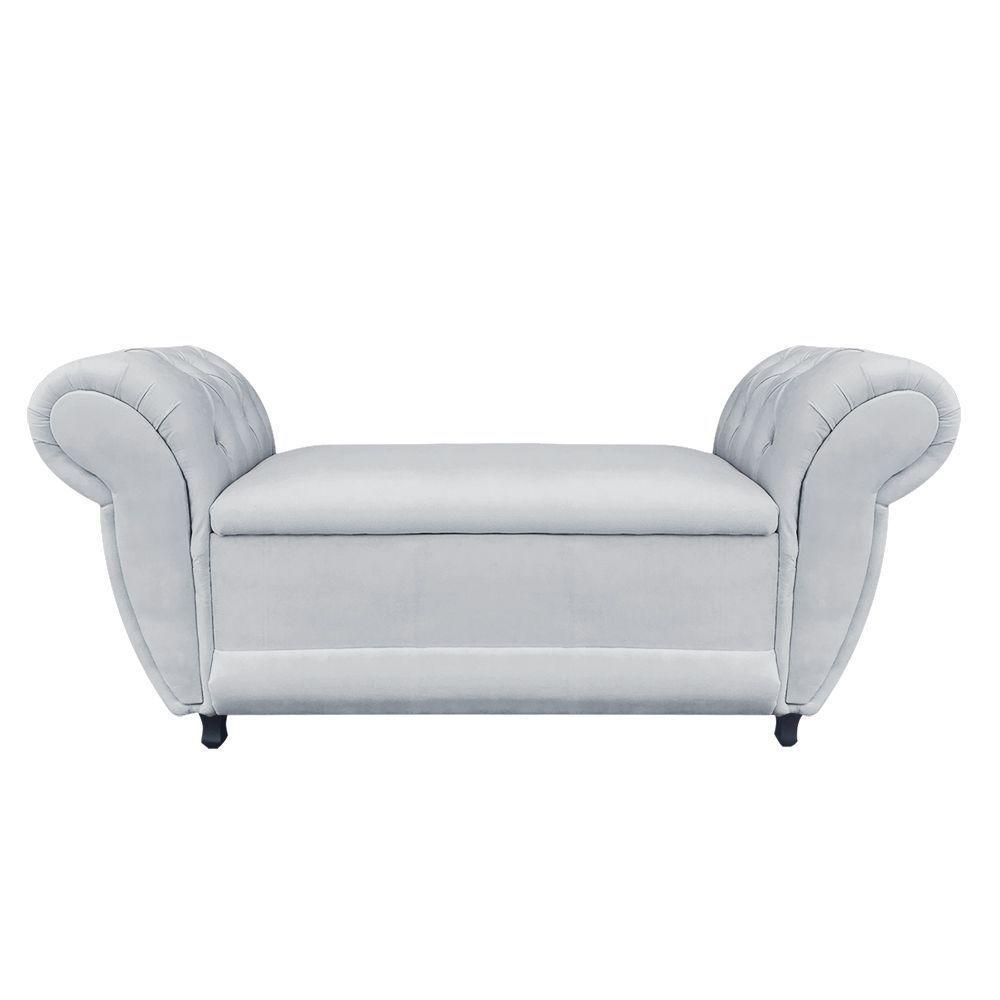 Divã Recamier Com Baú Grécia 1,55 Cm Suede Cinza - 1