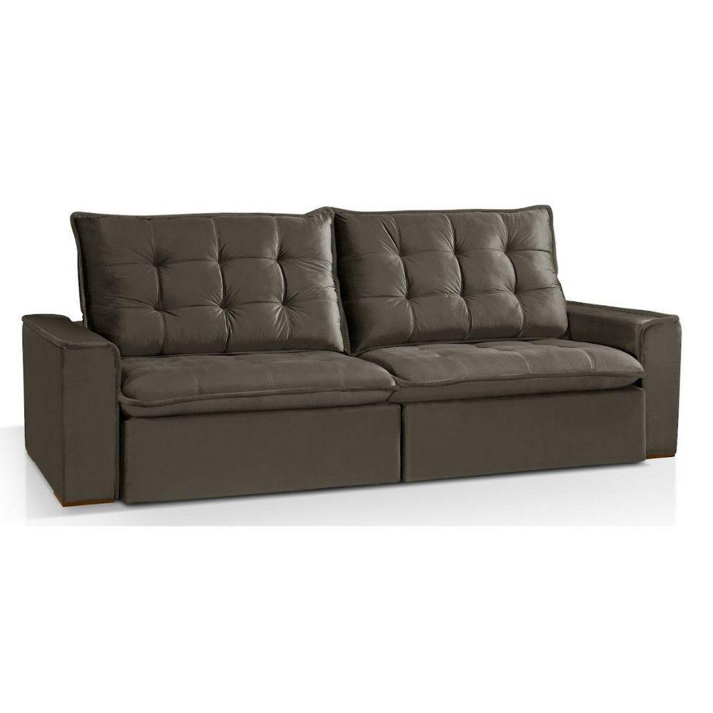 Sofá Modular 4 Lugares Ceará Retrátil e Reclinável Com Molas Veludo Marrom - 1