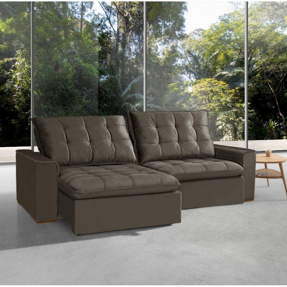 Sofá Modular 4 Lugares Ceará Retrátil e Reclinável Com Molas Veludo Marrom - 2