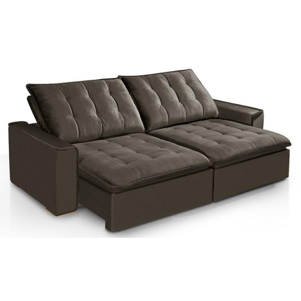 Sofá Modular 4 Lugares Ceará Retrátil e Reclinável Com Molas Veludo Marrom - 3