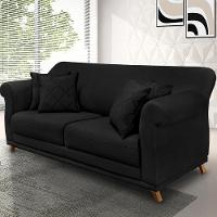 Sofá 220cm 3 Lugares Com 4 Almofadas Suede Preto - 5
