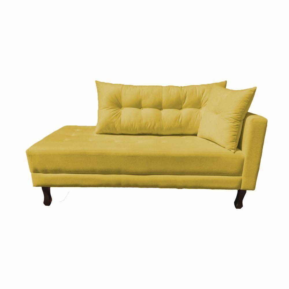 Divã Recamier Troya 1,80 Cm Lado Direito Suede Amarelo - 1