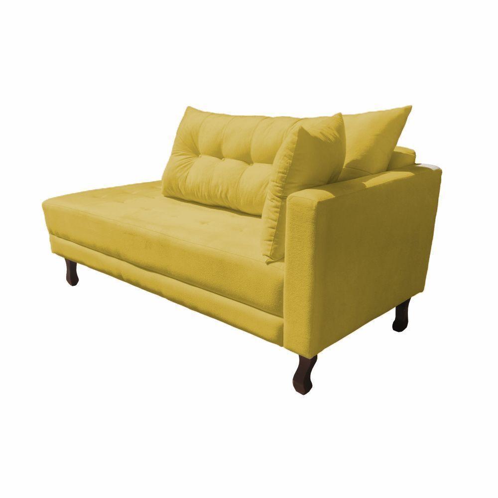 Divã Recamier Troya 1,80 Cm Lado Direito Suede Amarelo - 2