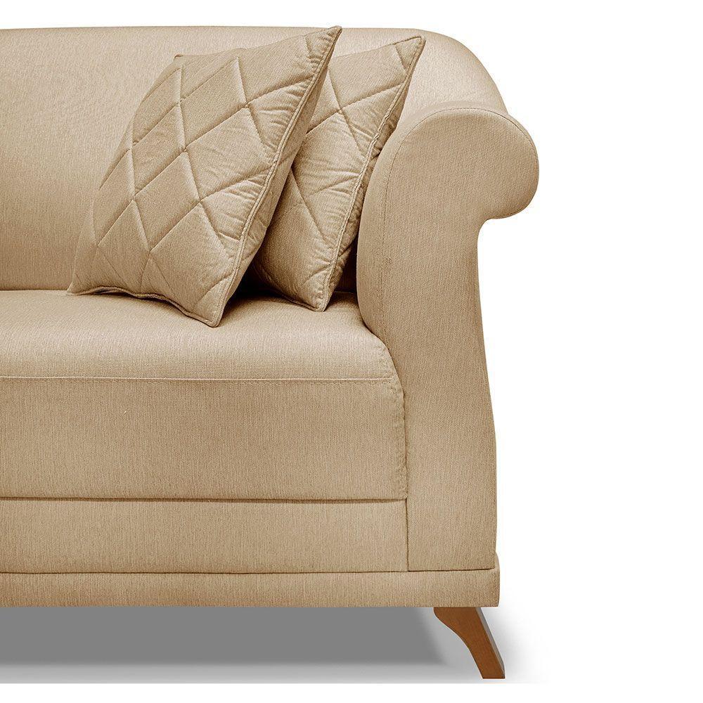 Sofá 2 Lugares 1,80m Vênus Linho Dourado Pés Castanho - 4