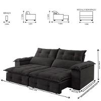 Sofá Retrátil E Reclinável 2,50m 4 Lugares Cinza - 7