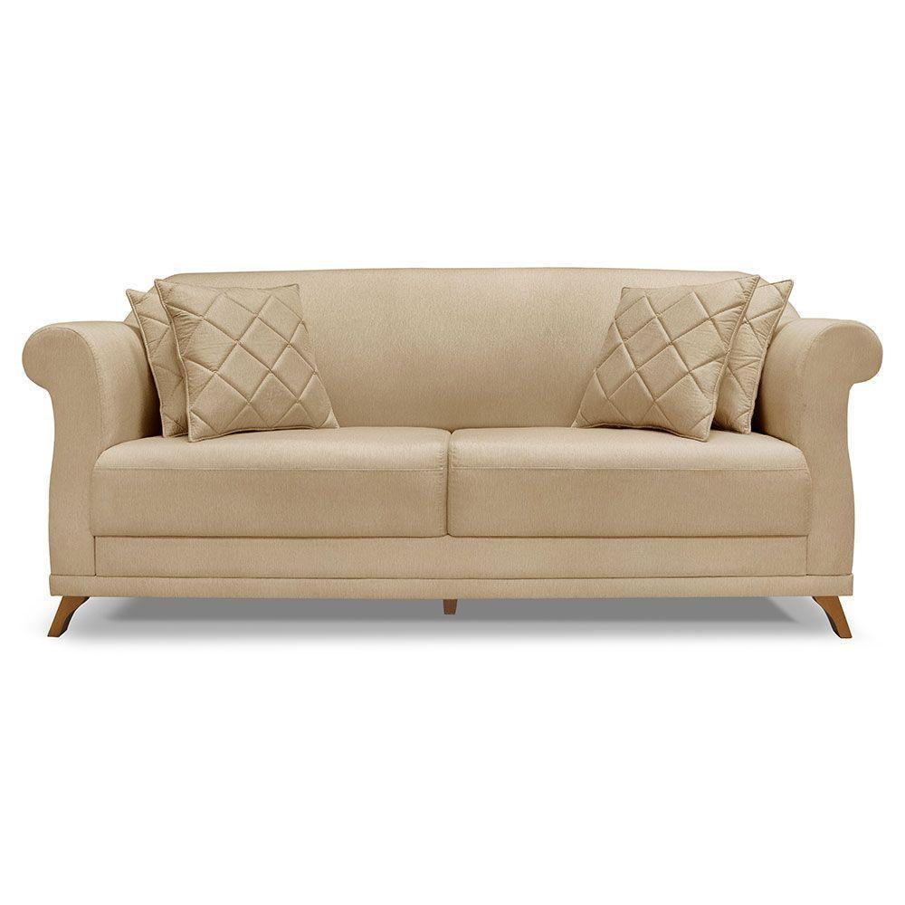 Sofá 2 Lugares 1,80m Vênus Linho Pés Castanho Dourado - 7