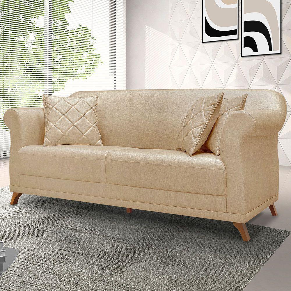 Sofá 2 Lugares 1,80m Vênus Linho Pés Castanho Dourado - 8