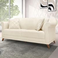 Sofá 2 Lugares 1,60m Vênus Linho Natural Pés Castanho - 8