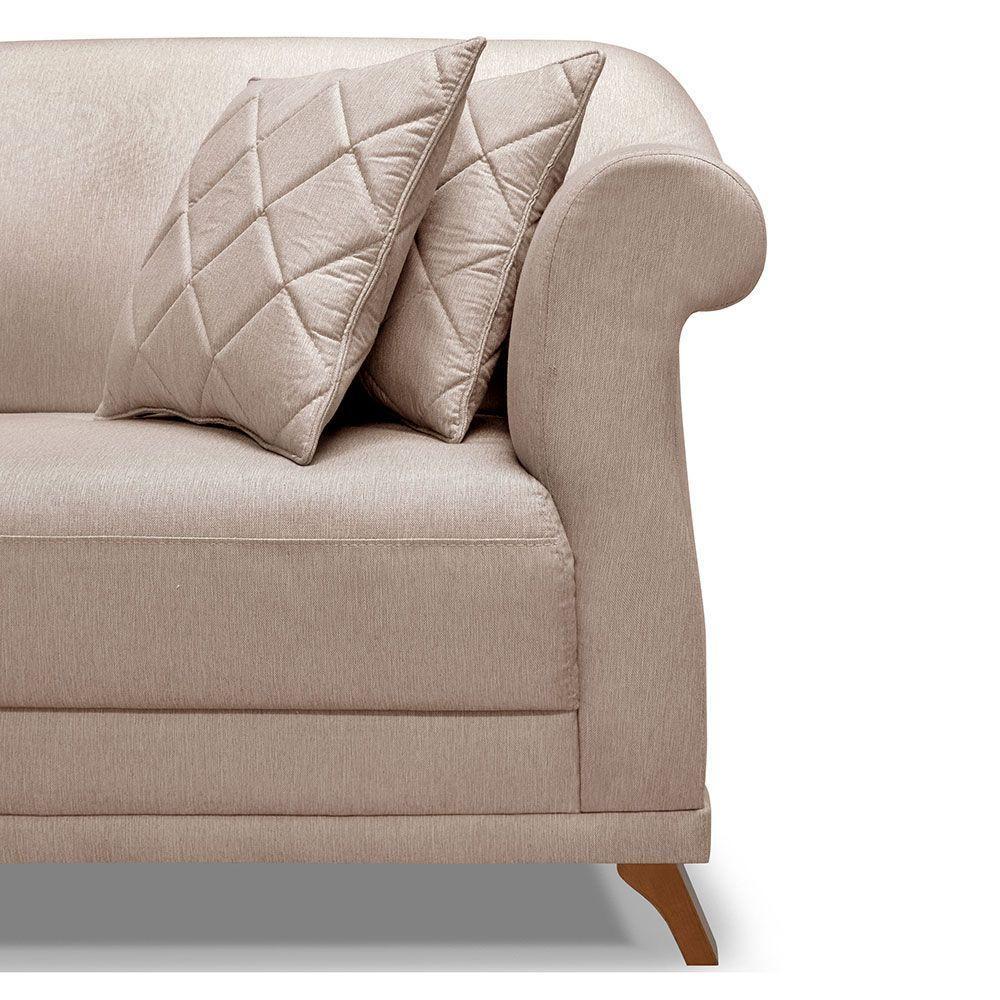 Sofá Living 2 Lugares 1,80m Vênus Linho Areia Pés Castanho - 3