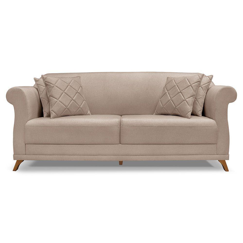 Sofá Living 2 Lugares 1,80m Vênus Linho Areia Pés Castanho - 6