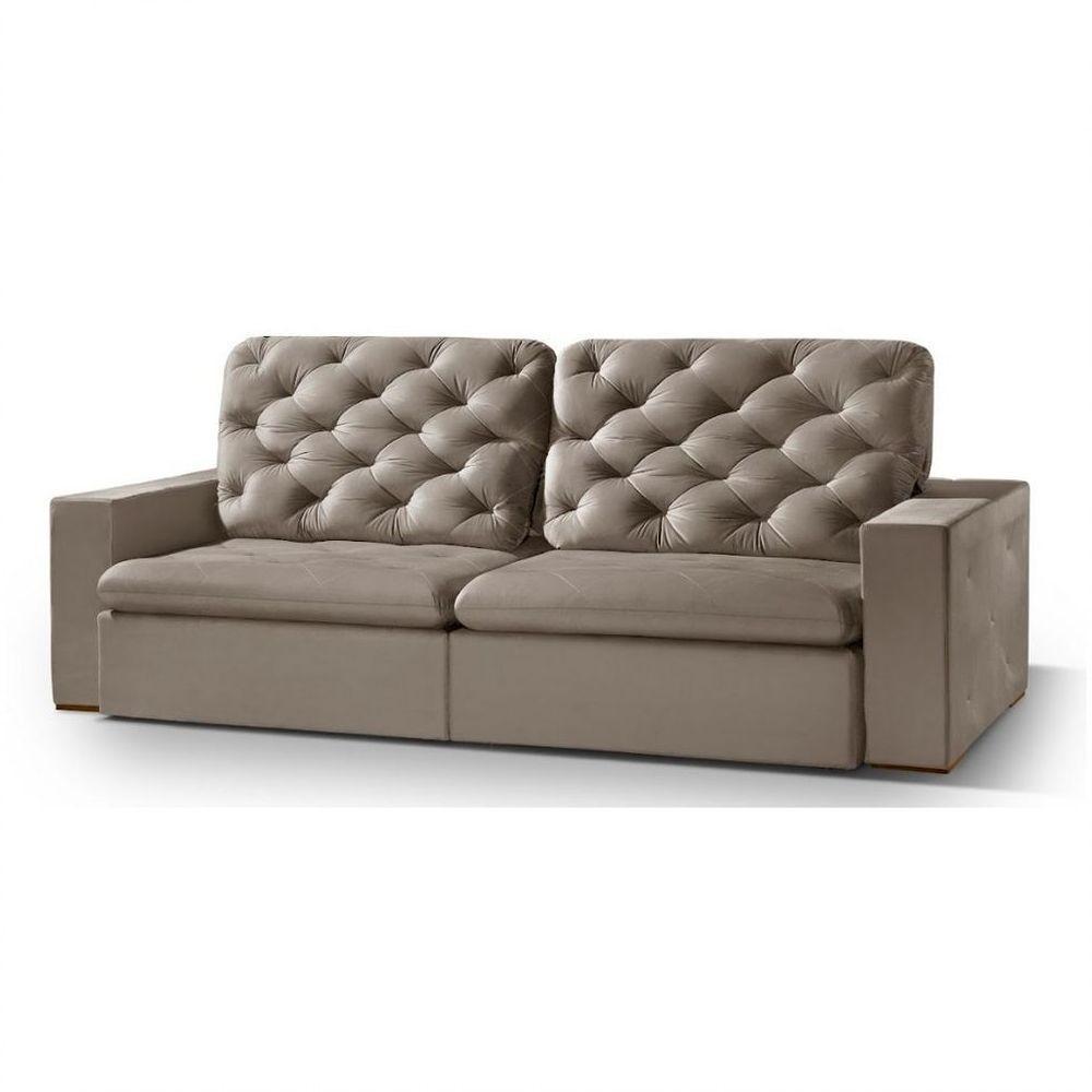 Sofá 5 Lugares Rio Branco Retrátil e Reclinável Com Molas Bege - 3