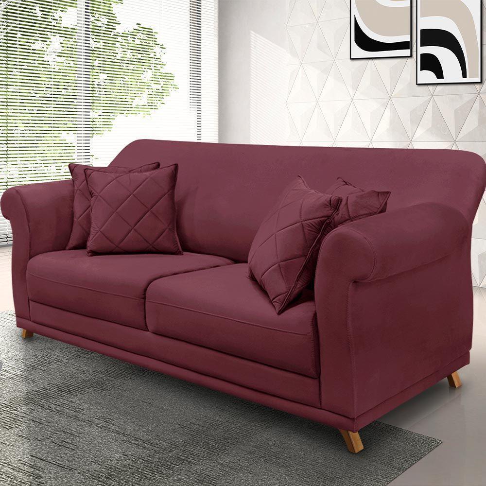 Sofá 160cm 2 Lugares Com 4 Almofadas Veludo Vinho - 5