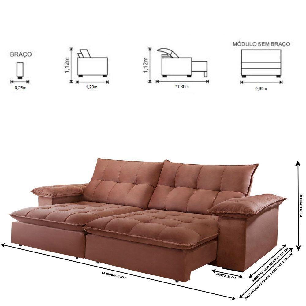 Sofá Retrátil E Reclinável Atlanta 2,10m 03 Lugares Cobre - 7
