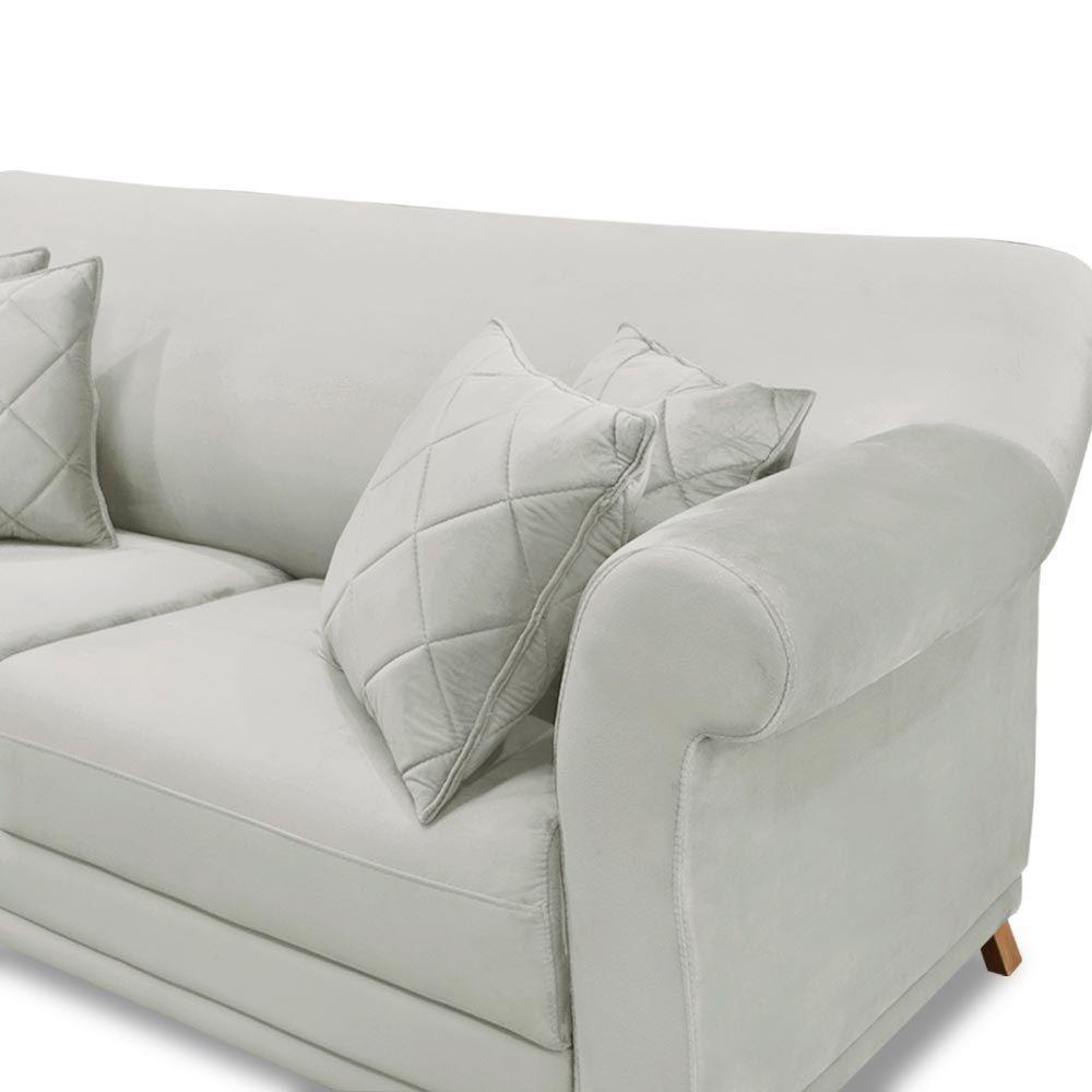 Sofá 180cm 2 Lugares Com 4 Almofadas Veludo Prata - 2