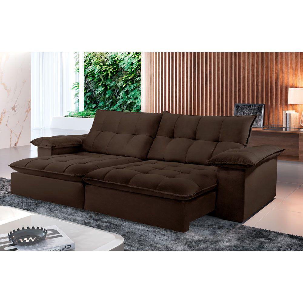 Sofá Retrátil E Reclinável Atlanta 2,10m 03 Lugares Marrom - 1