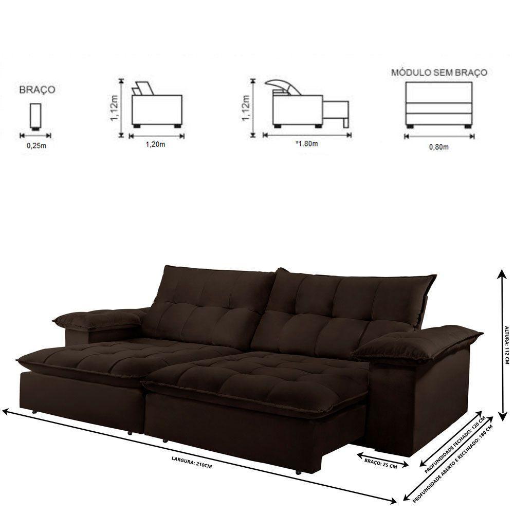 Sofá Retrátil E Reclinável Atlanta 2,10m 03 Lugares Marrom - 7