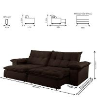 Sofá Retrátil E Reclinável Atlanta 2,10m 03 Lugares Marrom - 7