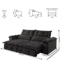 Sofá Retrátil E Reclinável 2,30m 4 Lugares Cinza - 7