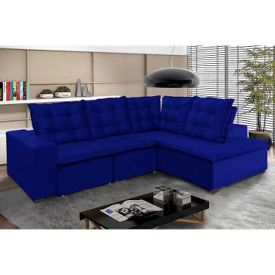 Sofá De Canto 270x210 M 4 Lugares Chaise Pillow Top Azul