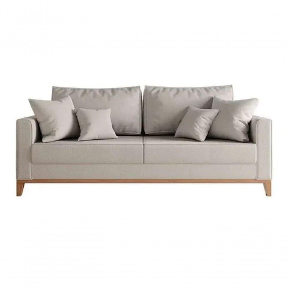 Sofá 3 Lugares Beny Base De Madeira 180 Cm Linho Cru - Fm - 5