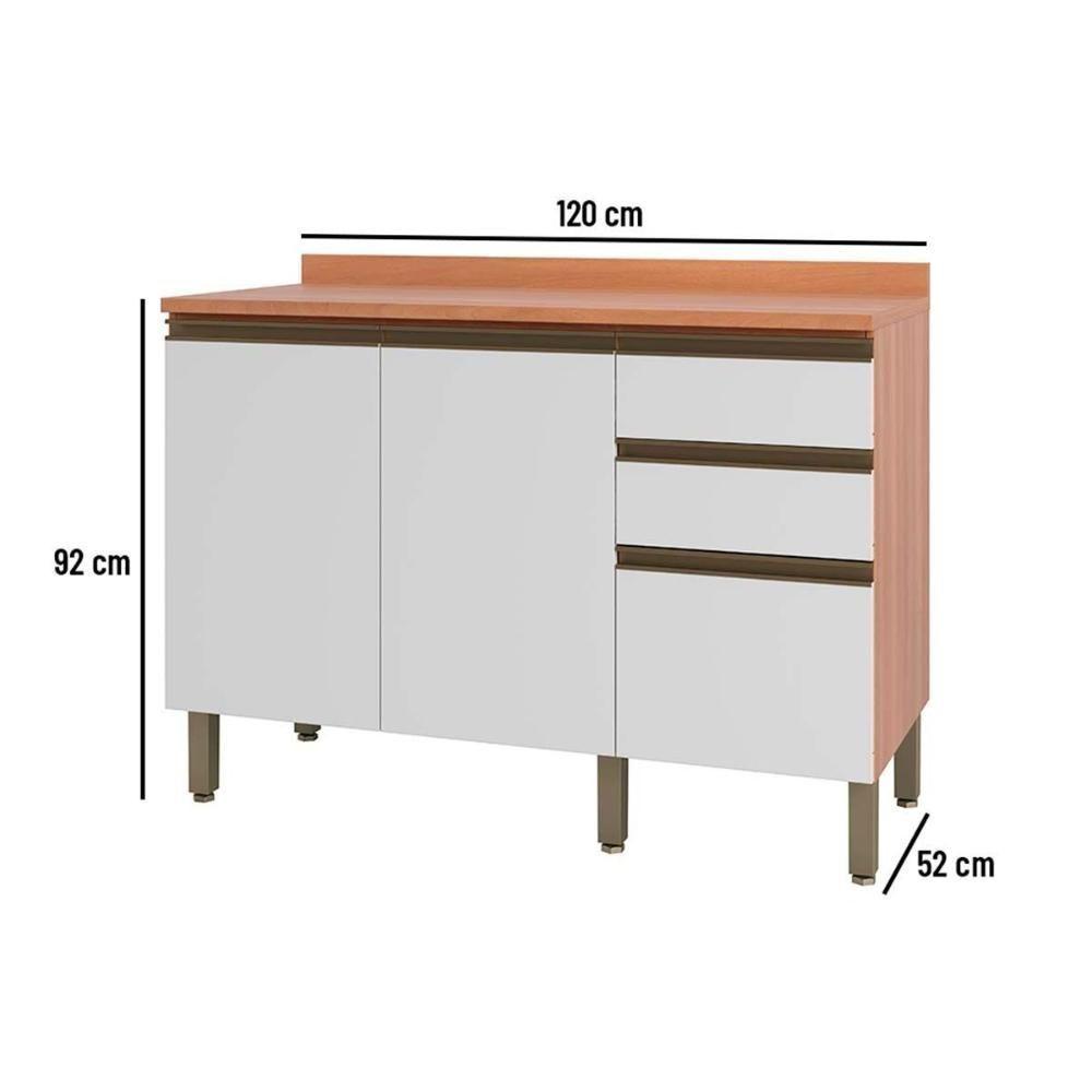 Balcão de Cozinha Modulado Macadâmia 120cm 2 Portas 3 Gavetas Freijo/Grafite - Telasul - 6