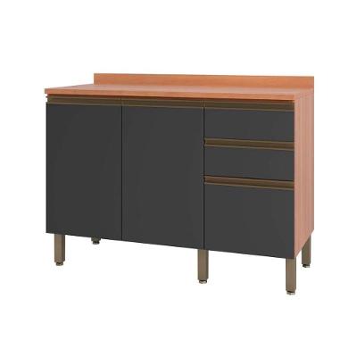 Balcão de Cozinha Modulado Macadâmia 120cm 2 Portas 3 Gavetas Freijo/Grafite - Telasul