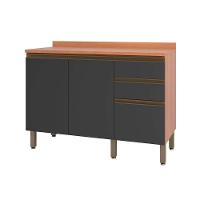 Balcão de Cozinha Modulado Macadâmia 120cm 2 Portas 3 Gavetas Freijo/Grafite - Telasul - 1
