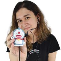 Telefone Gato Doraemon Mesa C Headset Microfone Flexivel Des