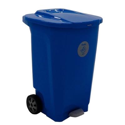 Lixeira Tramontina T-force Coleta Seletiva Papel Em Polipropileno Azul Com Rodas 100 L Tramontina