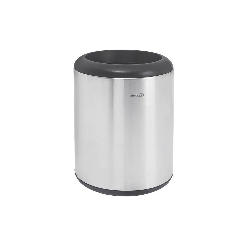 Lixeira Inox Cápsula Com Acabamento Scotch Brite E Aro E Base Em Polipropileno 23 L - 1
