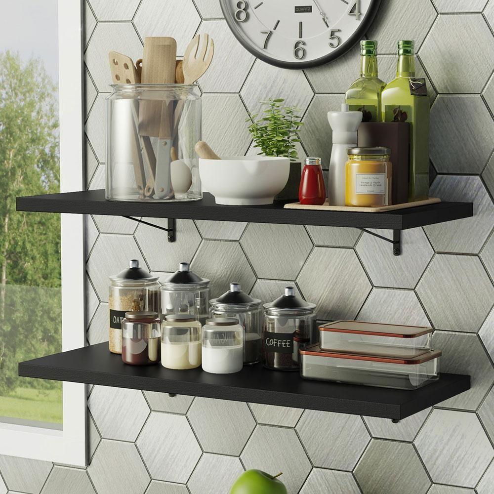 Kit 2 Prateleiras Suspensas 80 Cm Com Mão Francesa Preto - 1