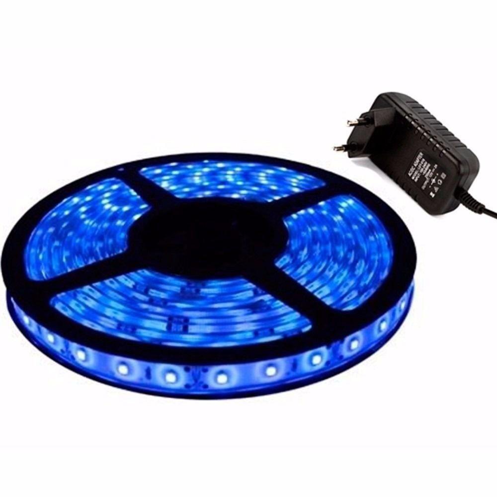 Fita De Led Azul Rolo De 5 Mts 300 Leds Dupla Face Fonte 12v - 1