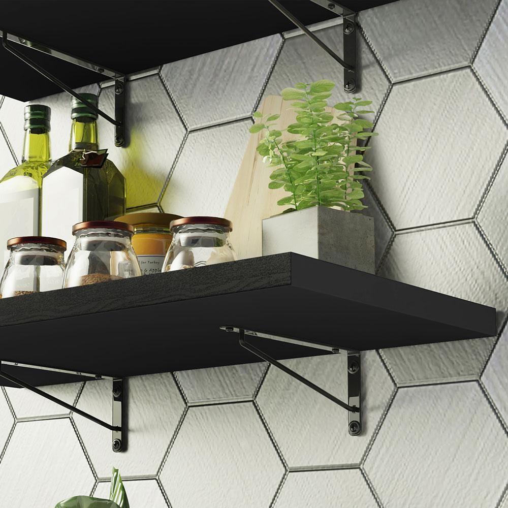 Kit 2 Prateleiras Suspensas 60 Cm Com Mão Francesa Preto - 7