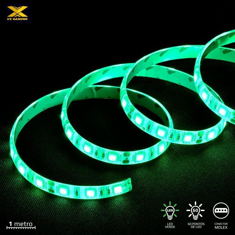 Fita De Led Vx Gaming Verde Com Conexão Molex 60 Pontos De Led 1 Metro - Ldm1 - 1