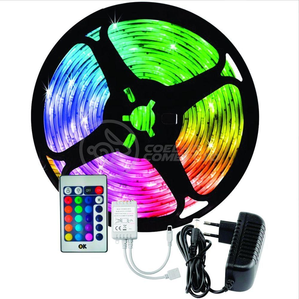 Fita Led 5M Rgb 16 Cores 5050 300 Leds + Fonte + Controle - 1