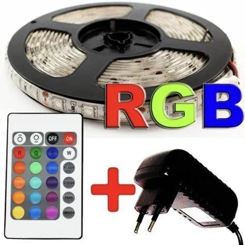 Fita Led Rgb 5050 Rolo 5M 300 Leds Ip65 Controle Fonte - 1
