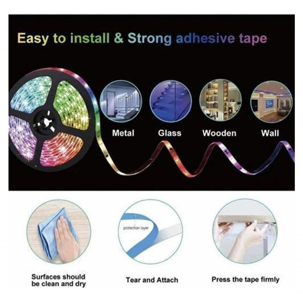 Fita Led Rgb 3528 Rolo 5M Leds Com Fonte Controle Decoração - 2