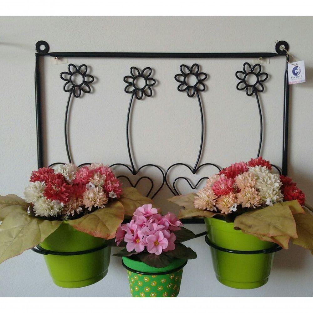 Suporte Ferro Para Plantas 3 Vasos Na Cor Preta. - 2