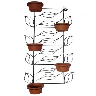 Suporte Ferro Para Plantas Folhas 5 Vasos - Preto.