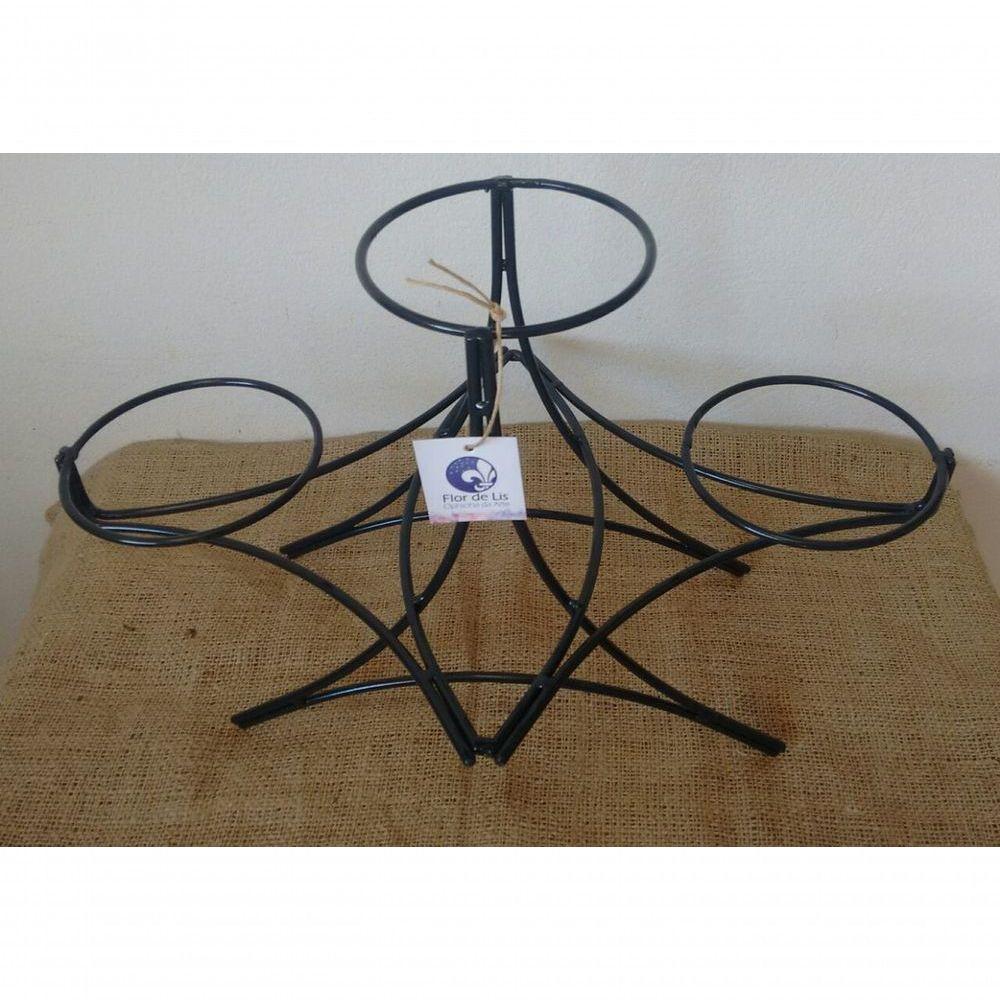 Suporte Ferro De Mesa Para 3 Vasos - Grande - Preto - 3