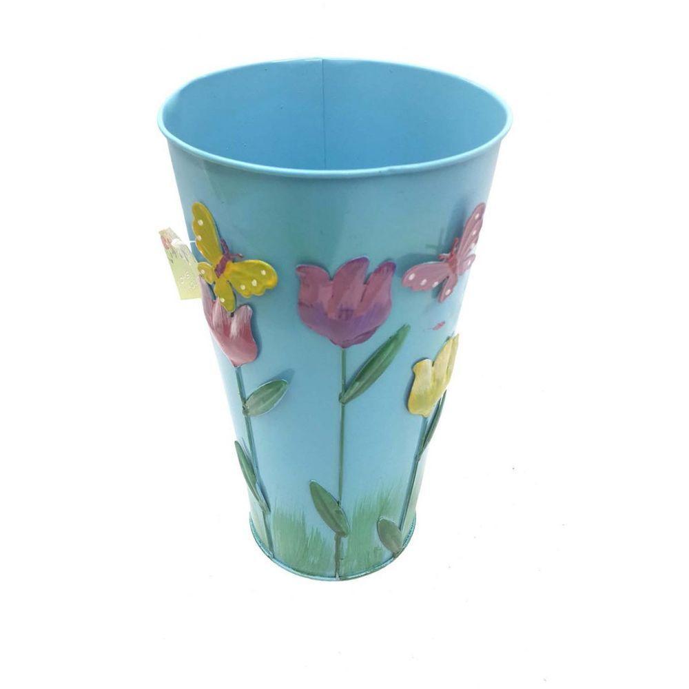 Vaso Enfeite Jardim Quintal Borboleta Flor De Ferro Azul - 5