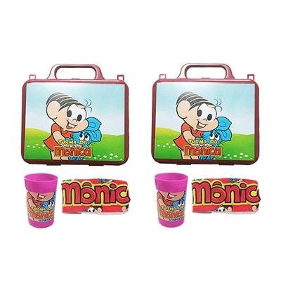 Kit Turma Da Mônica Com 2 Lancheira + 2 Copo + 2 Mini Toalha