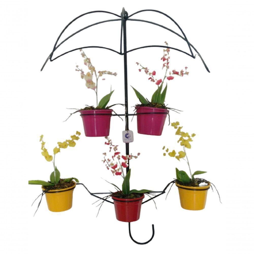 Suporte Plantas Guarda Chuva Preto 5 Vasos. - 1