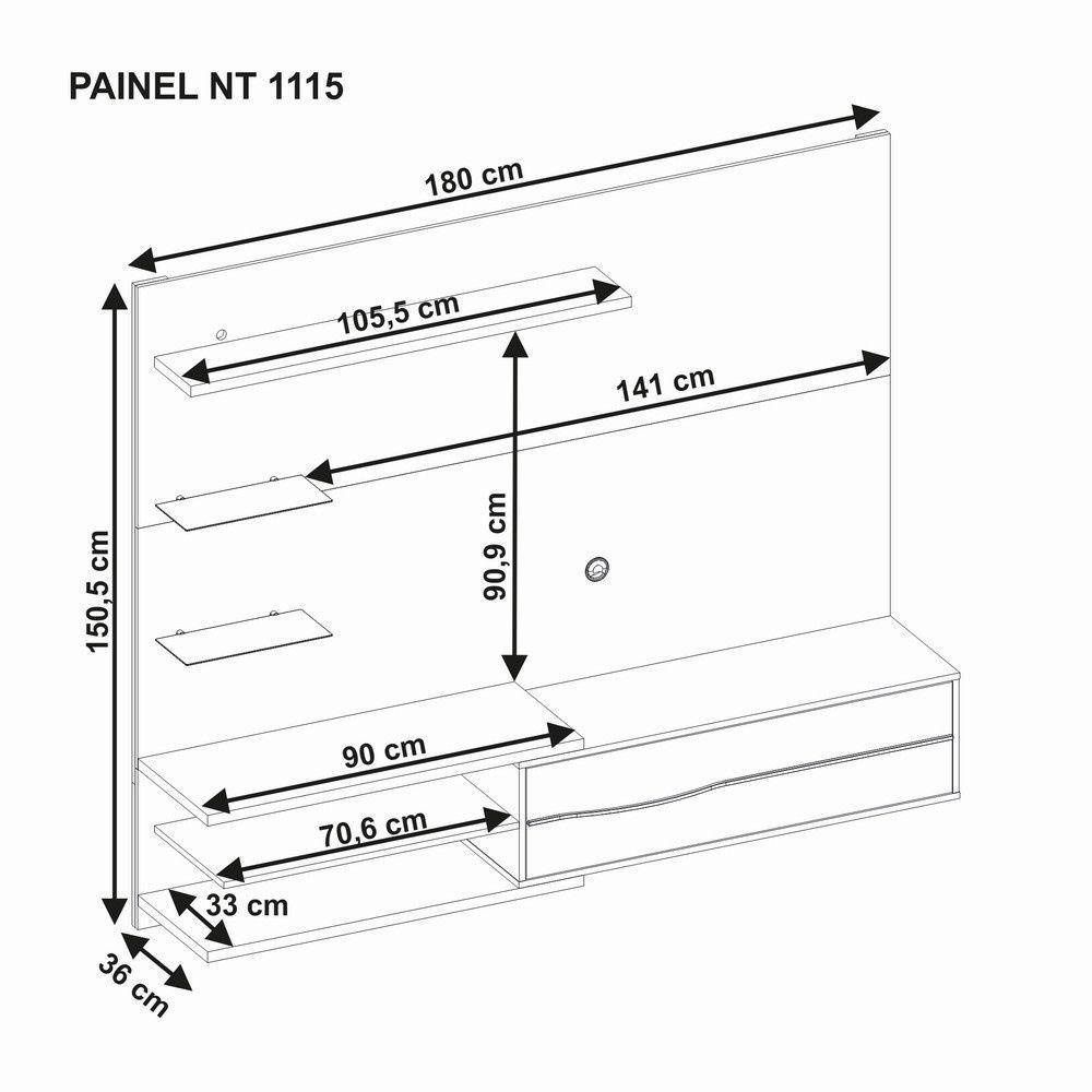 Painel Para Tv Até 60 "1 Porta Luz De Led Notável Preto - 5