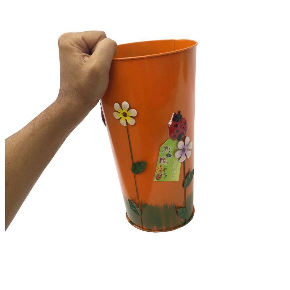 Vaso Balde De Ferro Jardim Joaninha Flor Laranja (Sybo-G8) - 1