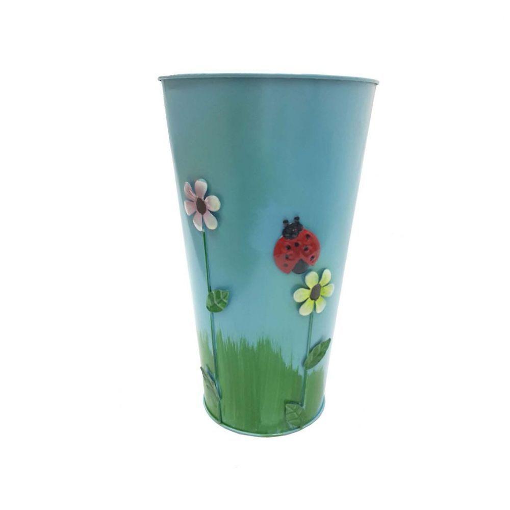 Vaso Balde De Ferro Jardim Joaninha Flor Azul (Sybo-G8) - 4